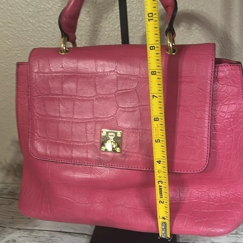 MCM Pink Croc Embossed Top Handle Satchel Bag